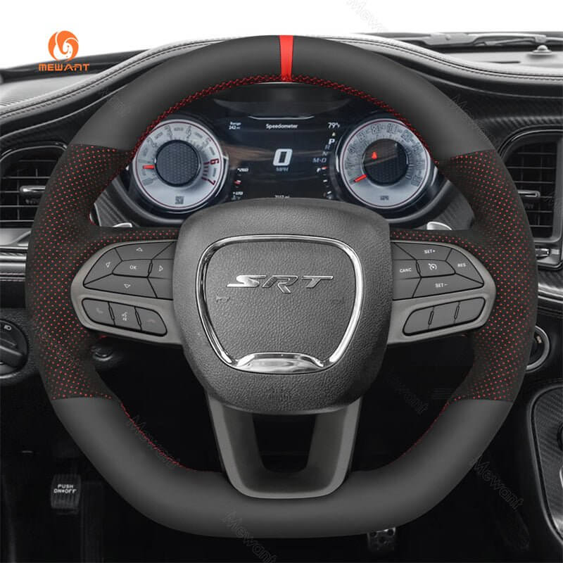 MEWANT Steering Wheel Cover for Dodge DURANGO R/T CHALLENGER SCAT R/T 2015 - 2022 - Alcantara, Leather, Carbon Fiber, Easy Install, Non - Slip, Best Steering Wheel Cover
