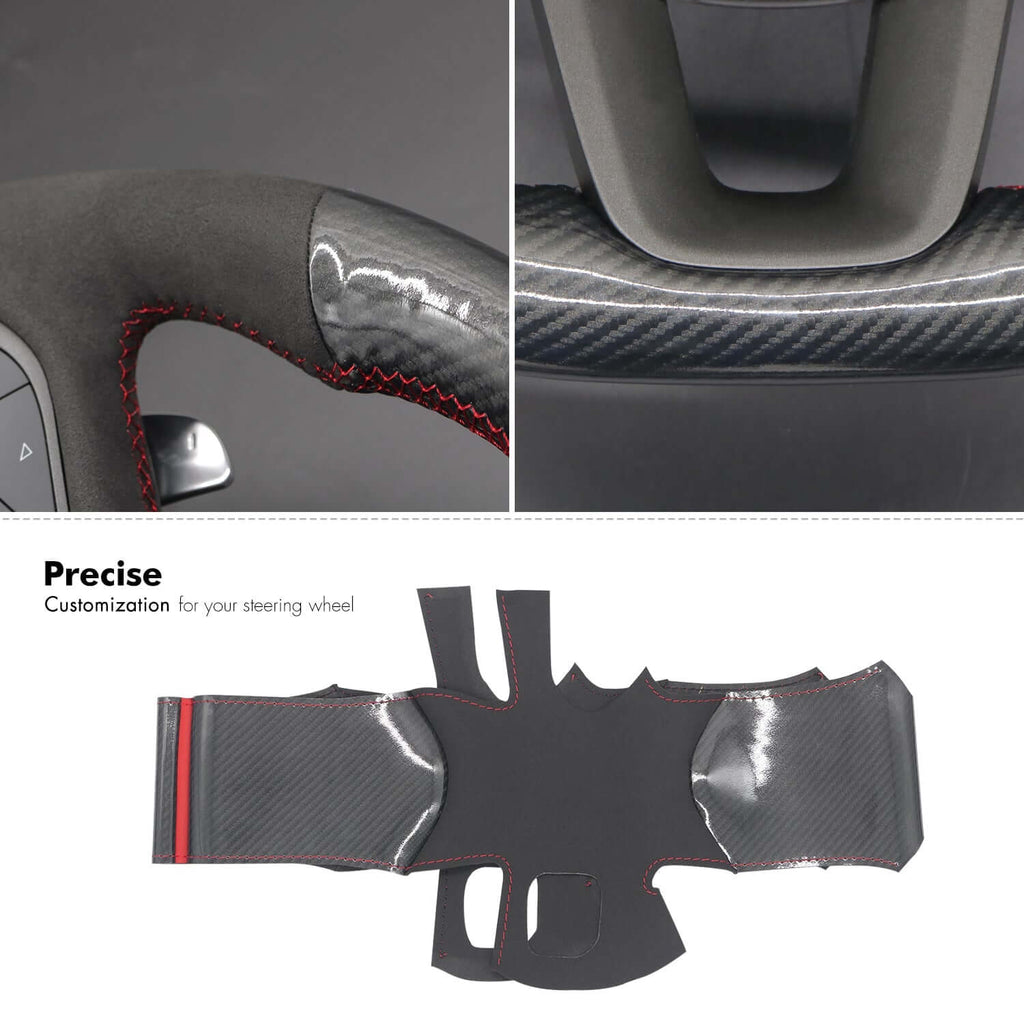 MEWANT Steering Wheel Cover for Dodge DURANGO R/T CHALLENGER SCAT R/T 2015 - 2022 - Alcantara, Leather, Carbon Fiber, Easy Install, Non - Slip, Best Steering Wheel Cover