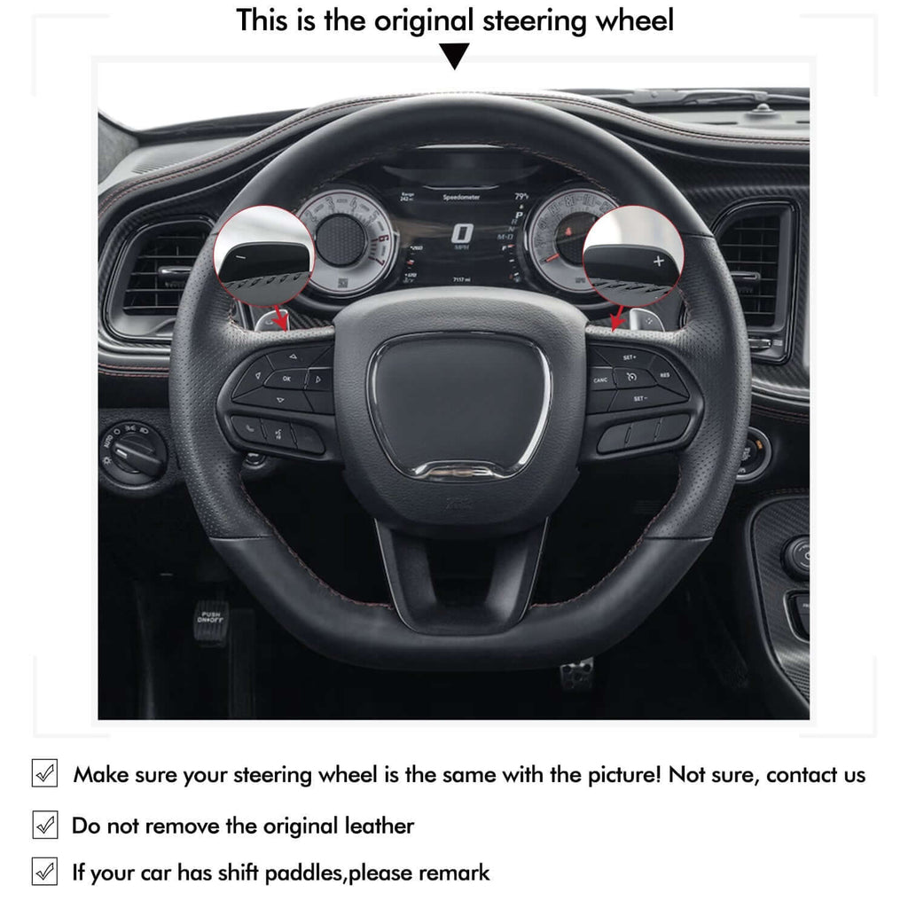 MEWANT Steering Wheel Cover for Dodge DURANGO R/T CHALLENGER SCAT R/T 2015 - 2022 - Alcantara, Leather, Carbon Fiber, Easy Install, Non - Slip, Best Steering Wheel Cover