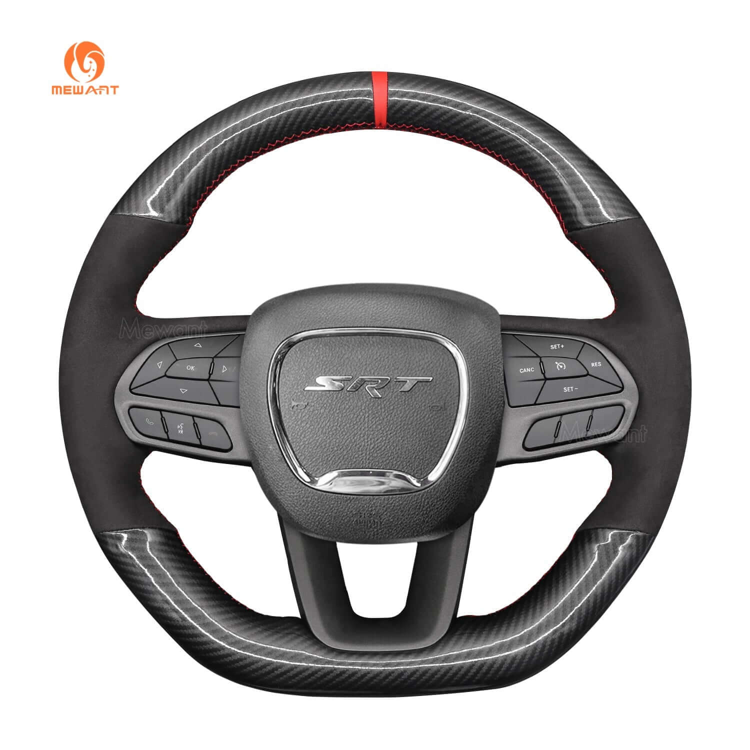 MEWANT Steering Wheel Cover for Dodge DURANGO R/T CHALLENGER SCAT R/T 2015 - 2022 - Alcantara, Leather, Carbon Fiber, Easy Install, Non - Slip, Best Steering Wheel Cover