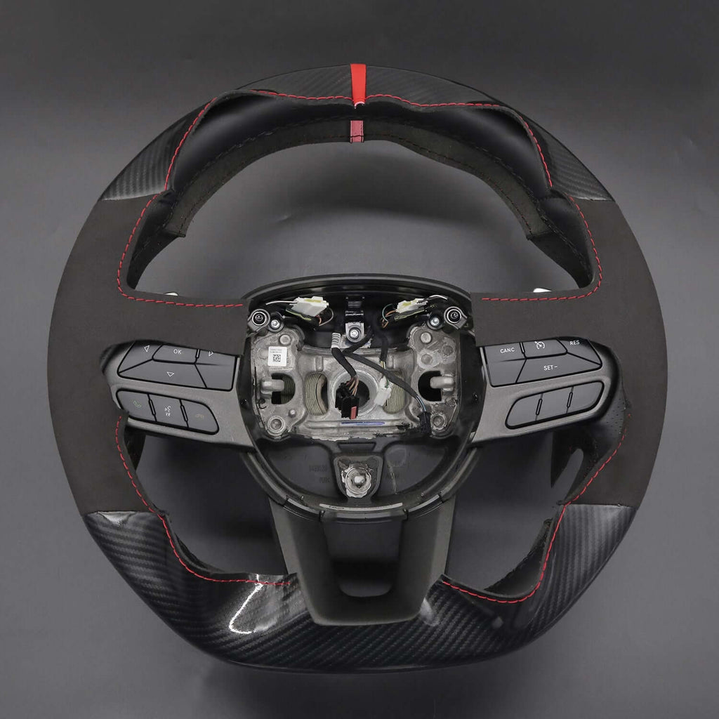 MEWANT Steering Wheel Cover for Dodge DURANGO R/T CHALLENGER SCAT R/T 2015 - 2022 - Alcantara, Leather, Carbon Fiber, Easy Install, Non - Slip, Best Steering Wheel Cover
