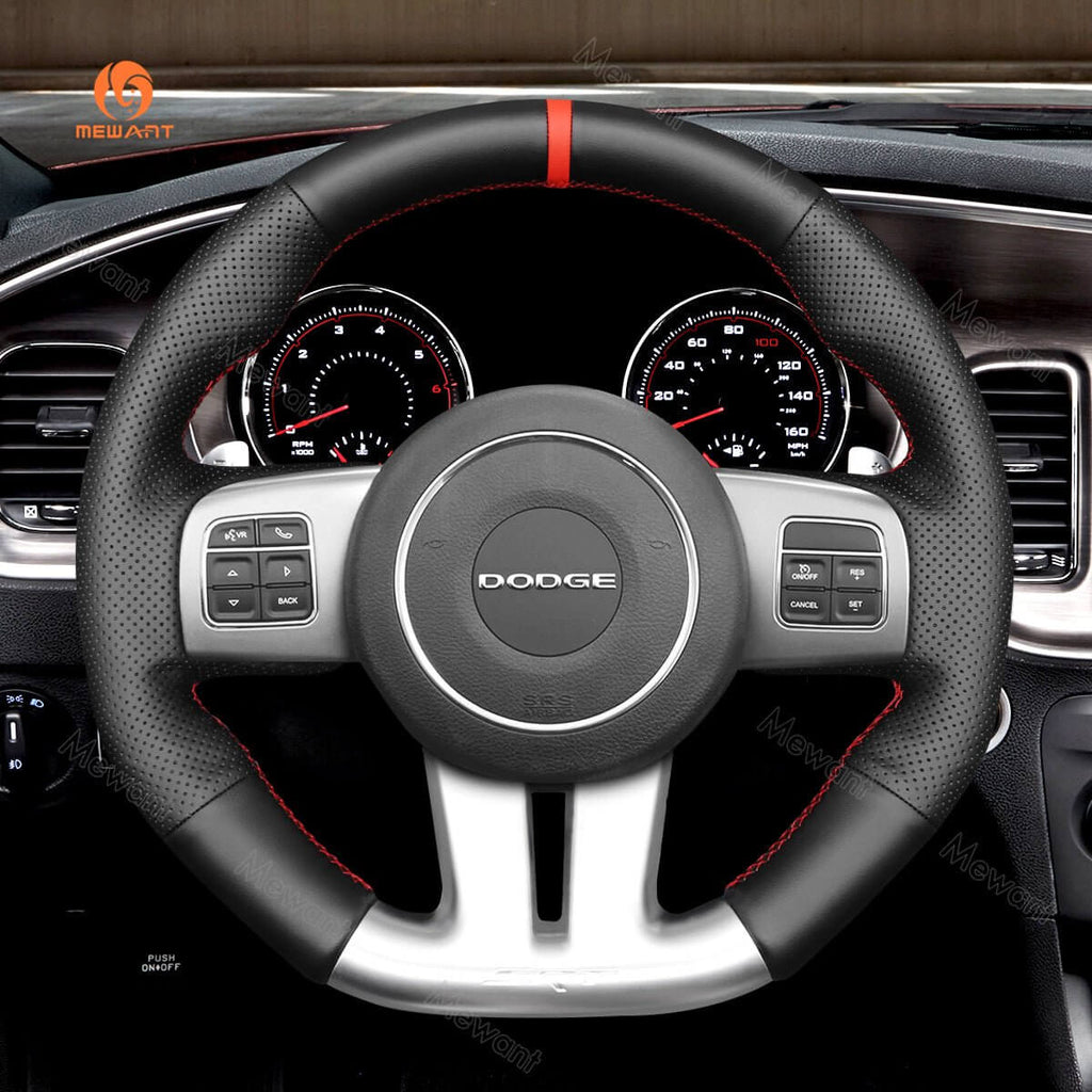 MEWANT Steering Wheel Cover for Dodge / Jeep Challenger Charger Grand Cherokee SRT 2012 - 2014 - Alcantara, Leather, Carbon Fiber, Easy Install, Non - Slip, Best Steering Wheel Cover
