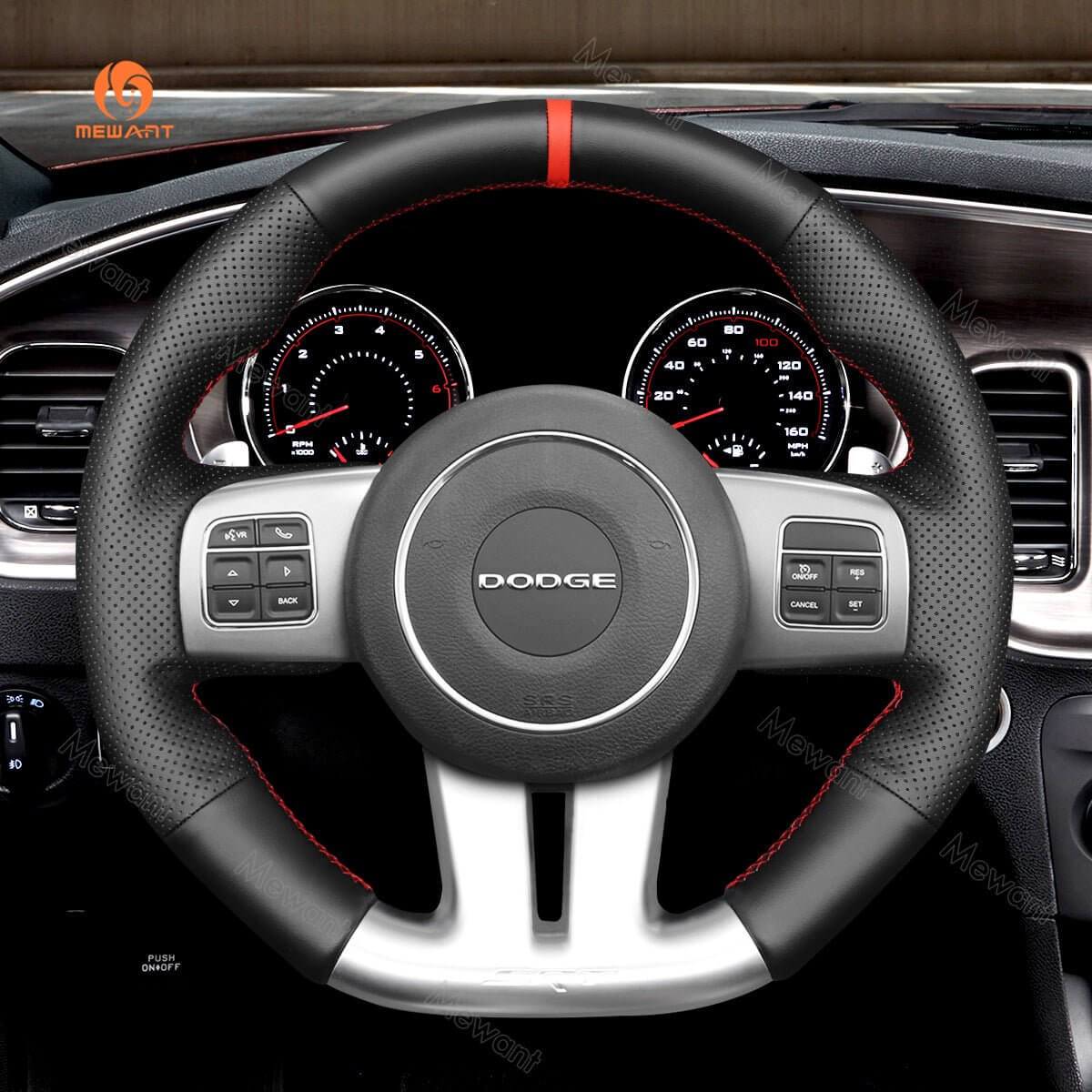 MEWANT Steering Wheel Cover for Dodge / Jeep Challenger Charger Grand Cherokee SRT 2012 - 2014 - Alcantara, Leather, Carbon Fiber, Easy Install, Non - Slip, Best Steering Wheel Cover
