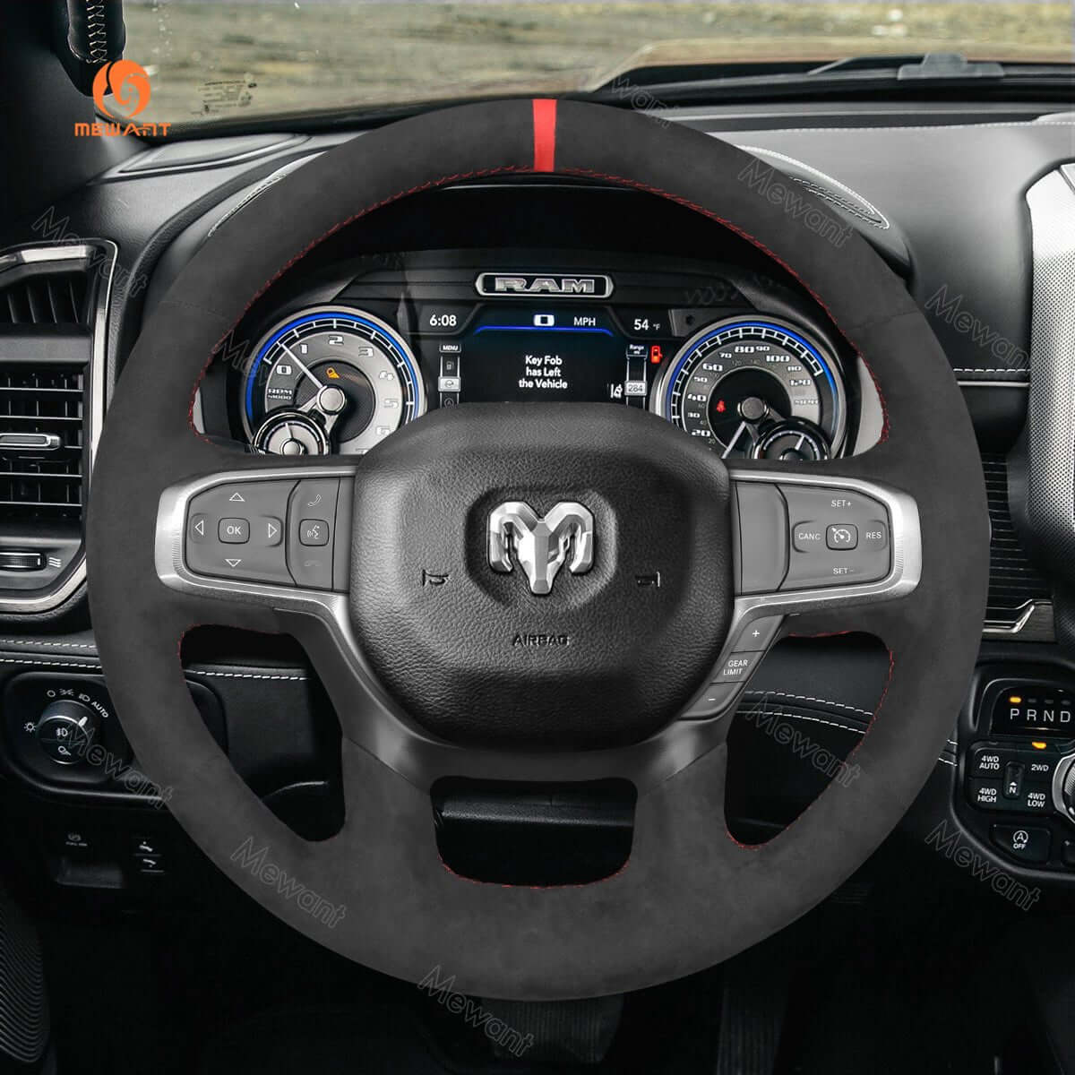 MEWANT Steering Wheel Cover for Dodge RAM 1500 2019 - 2023 - Alcantara, Leather, Carbon Fiber, Easy Install, Non - Slip, Best Steering Wheel Cover