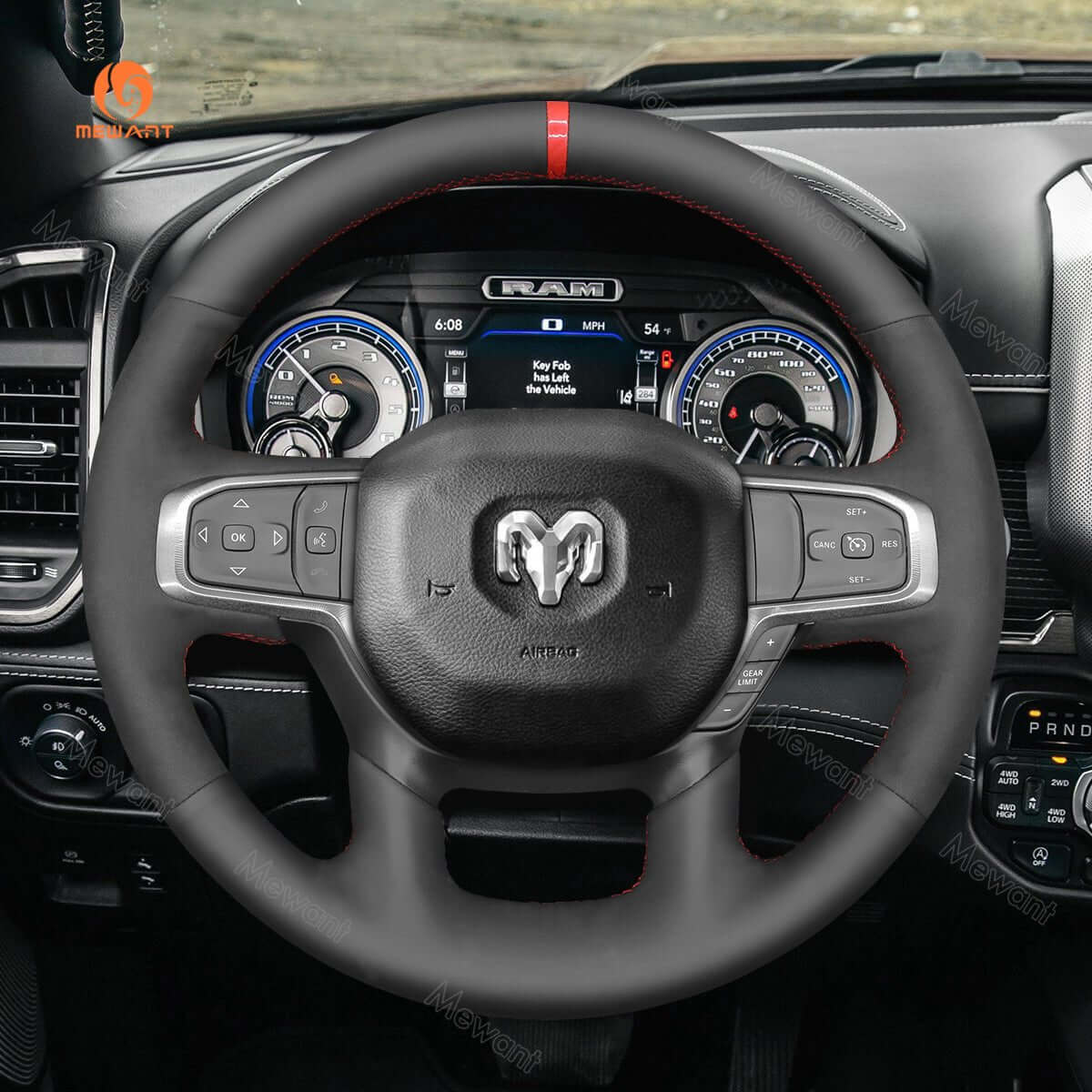 MEWANT Steering Wheel Cover for Dodge RAM 1500 2019 - 2023 - Alcantara, Leather, Carbon Fiber, Easy Install, Non - Slip, Best Steering Wheel Cover