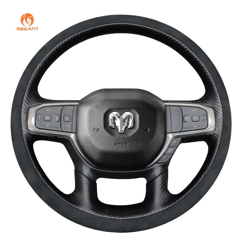 MEWANT Steering Wheel Cover for Dodge RAM 1500 2019 - 2023 - Alcantara, Leather, Carbon Fiber, Easy Install, Non - Slip, Best Steering Wheel Cover