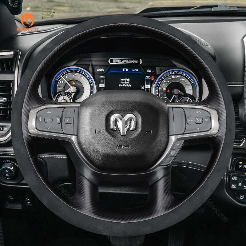 MEWANT Steering Wheel Cover for Dodge RAM 1500 2019 - 2023 - Alcantara, Leather, Carbon Fiber, Easy Install, Non - Slip, Best Steering Wheel Cover
