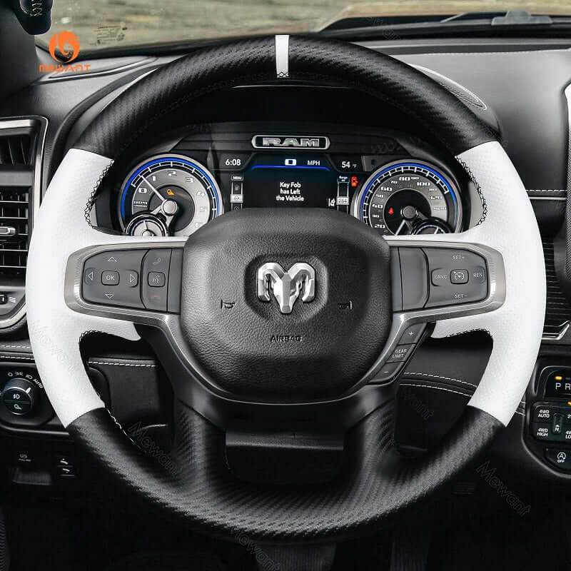 MEWANT Steering Wheel Cover for Dodge RAM 1500 2019 - 2023 - Alcantara, Leather, Carbon Fiber, Easy Install, Non - Slip, Best Steering Wheel Cover