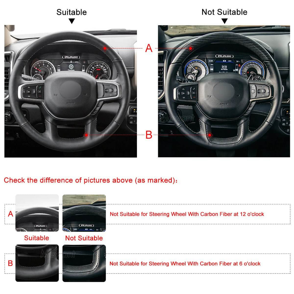 MEWANT Steering Wheel Cover for Dodge RAM 1500 2019 - 2023 - Alcantara, Leather, Carbon Fiber, Easy Install, Non - Slip, Best Steering Wheel Cover