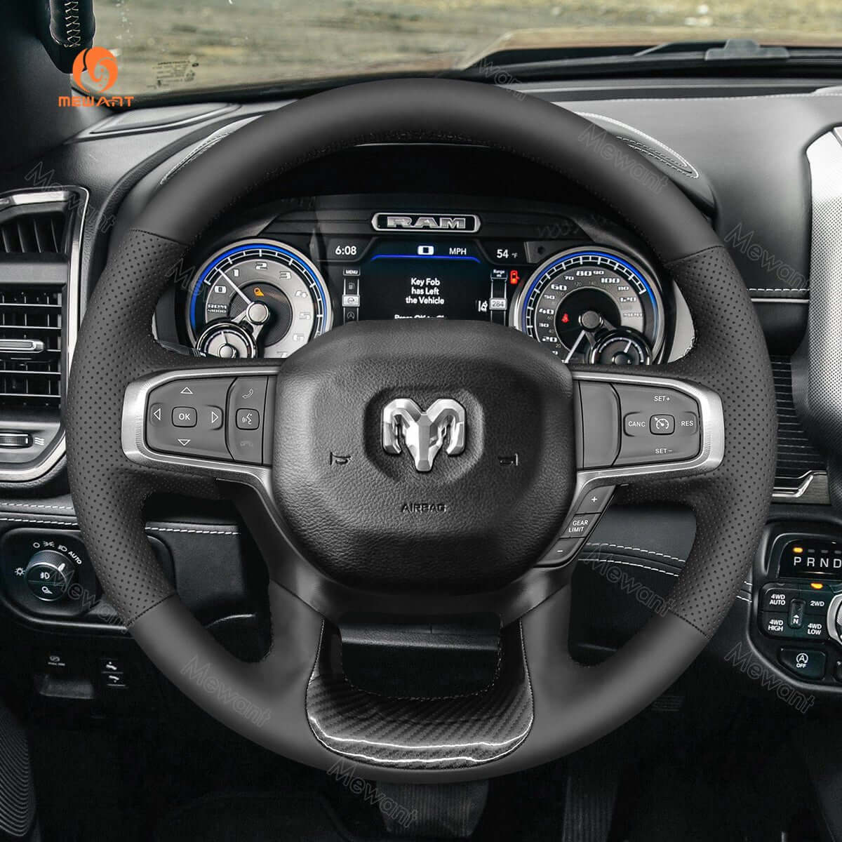 MEWANT Steering Wheel Cover for Dodge RAM 1500 2019 - 2023 - Alcantara, Leather, Carbon Fiber, Easy Install, Non - Slip, Best Steering Wheel Cover