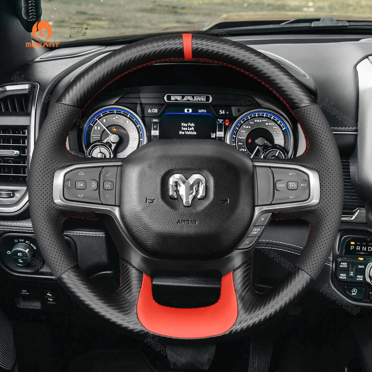 MEWANT Steering Wheel Cover for Dodge RAM 1500 2019 - 2023 - Alcantara, Leather, Carbon Fiber, Easy Install, Non - Slip, Best Steering Wheel Cover