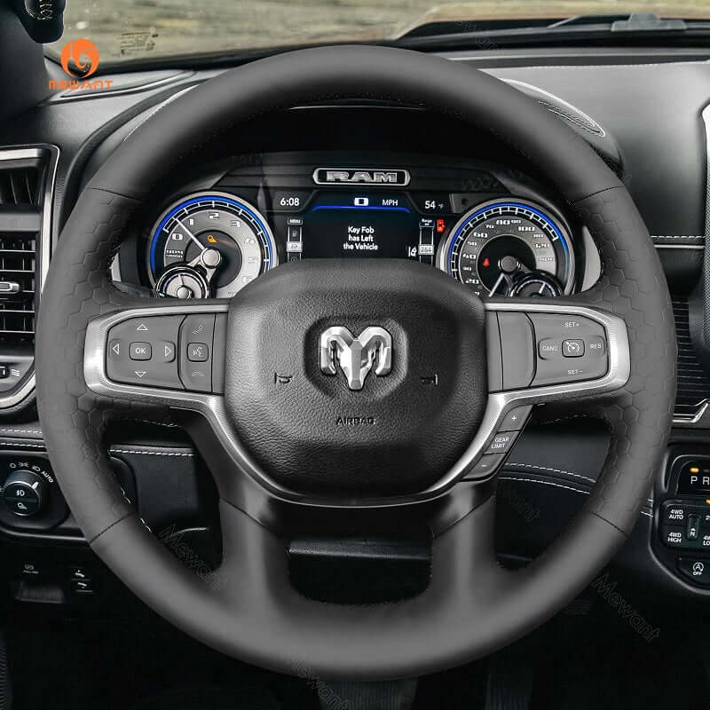 MEWANT Steering Wheel Cover for Dodge RAM 1500 2019 - 2023 - Alcantara, Leather, Carbon Fiber, Easy Install, Non - Slip, Best Steering Wheel Cover