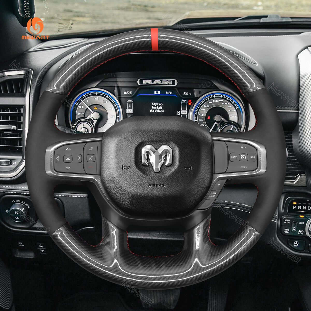 MEWANT Steering Wheel Cover for Dodge RAM 1500 2019 - 2023 - Alcantara, Leather, Carbon Fiber, Easy Install, Non - Slip, Best Steering Wheel Cover