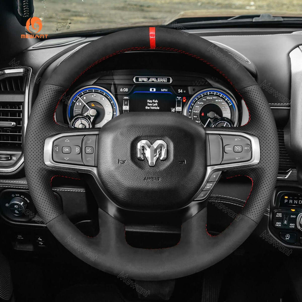 MEWANT Steering Wheel Cover for Dodge RAM 1500 2019 - 2023 - Alcantara, Leather, Carbon Fiber, Easy Install, Non - Slip, Best Steering Wheel Cover