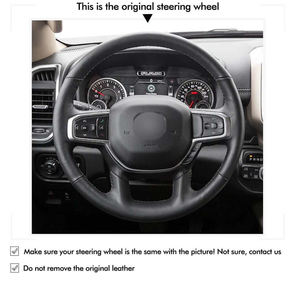 MEWANT Steering Wheel Cover for Dodge RAM 1500 2019 - 2023 - Alcantara, Leather, Carbon Fiber, Easy Install, Non - Slip, Best Steering Wheel Cover