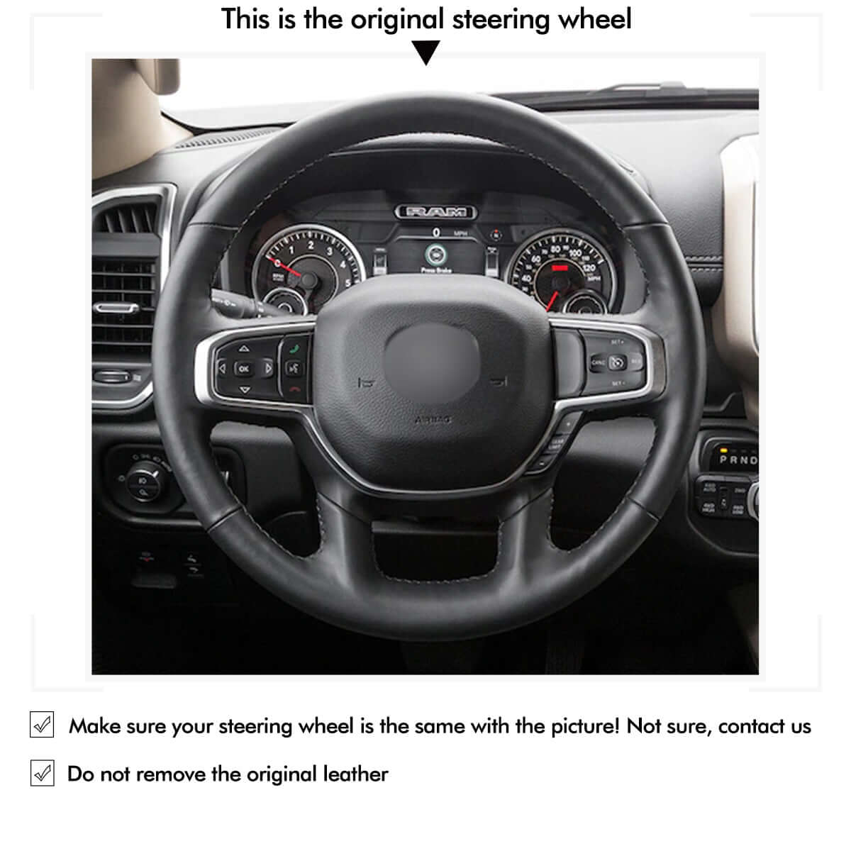 MEWANT Steering Wheel Cover for Dodge RAM 1500 2019 - 2023 - Alcantara, Leather, Carbon Fiber, Easy Install, Non - Slip, Best Steering Wheel Cover