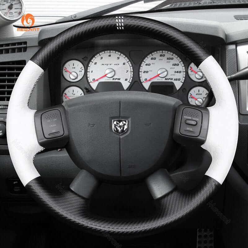 MEWANT Steering Wheel Cover for Dodge Ram 1500 2500 3500 2004 - 2008 - Alcantara, Leather, Carbon Fiber, Easy Install, Non - Slip, Best Steering Wheel Cover