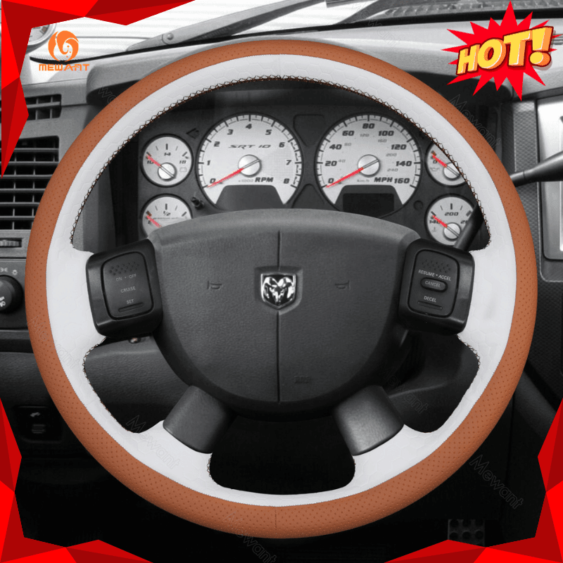 MEWANT Steering Wheel Cover for Dodge Ram 1500 2500 3500 2004 - 2008 - Alcantara, Leather, Carbon Fiber, Easy Install, Non - Slip, Best Steering Wheel Cover
