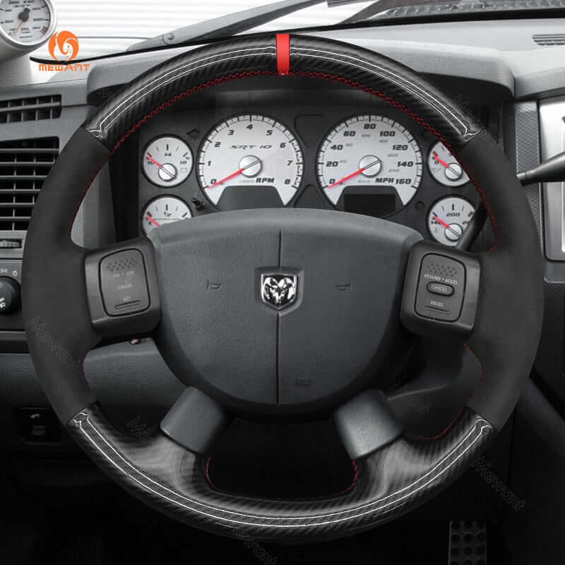 MEWANT Steering Wheel Cover for Dodge Ram 1500 2500 3500 2004 - 2008 - Alcantara, Leather, Carbon Fiber, Easy Install, Non - Slip, Best Steering Wheel Cover