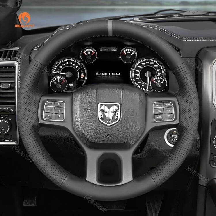 MEWANT Steering Wheel Cover for Dodge RAM 1500 Classic 2500 3500 5500 2012 - 2018 - Alcantara, Leather, Carbon Fiber, Easy Install, Non - Slip, Best Steering Wheel Cover