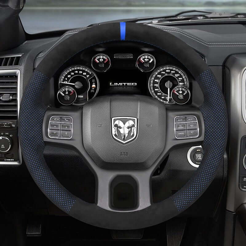 MEWANT Steering Wheel Cover for Dodge RAM 1500 Classic 2500 3500 5500 2012 - 2022 - Alcantara, Leather, Carbon Fiber, Easy Install, Non - Slip, Best Steering Wheel Cover