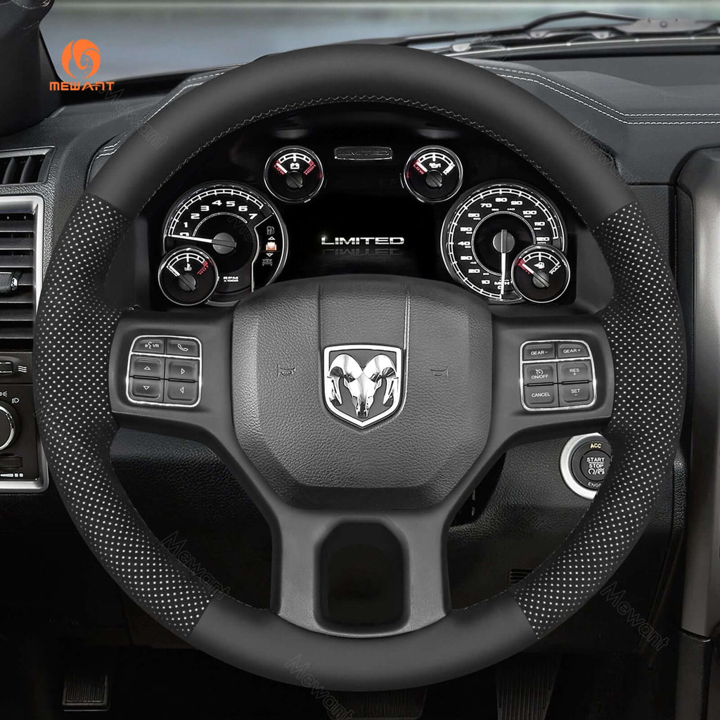 MEWANT Steering Wheel Cover for Dodge RAM 1500 Classic 2500 3500 5500 2012 - 2022 - Alcantara, Leather, Carbon Fiber, Easy Install, Non - Slip, Best Steering Wheel Cover