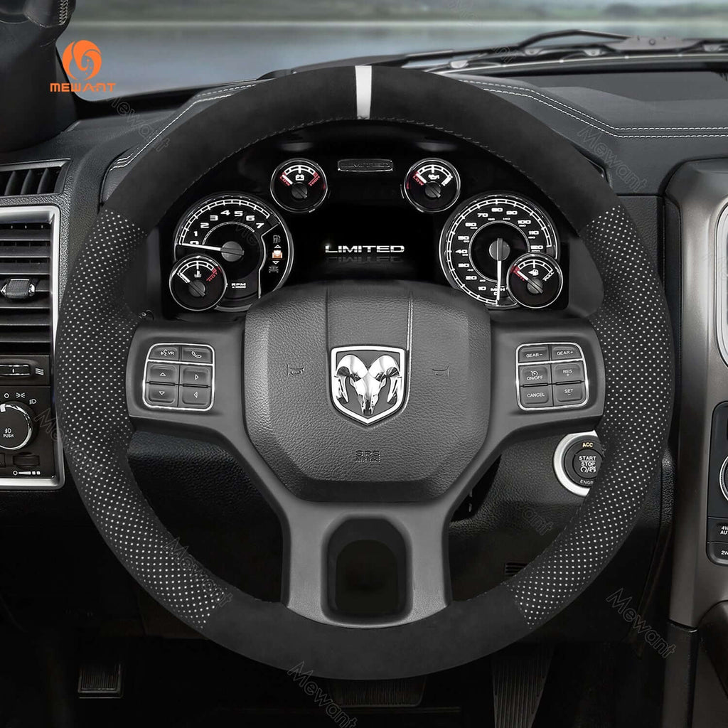 MEWANT Steering Wheel Cover for Dodge RAM 1500 Classic 2500 3500 5500 2012 - 2022 - Alcantara, Leather, Carbon Fiber, Easy Install, Non - Slip, Best Steering Wheel Cover
