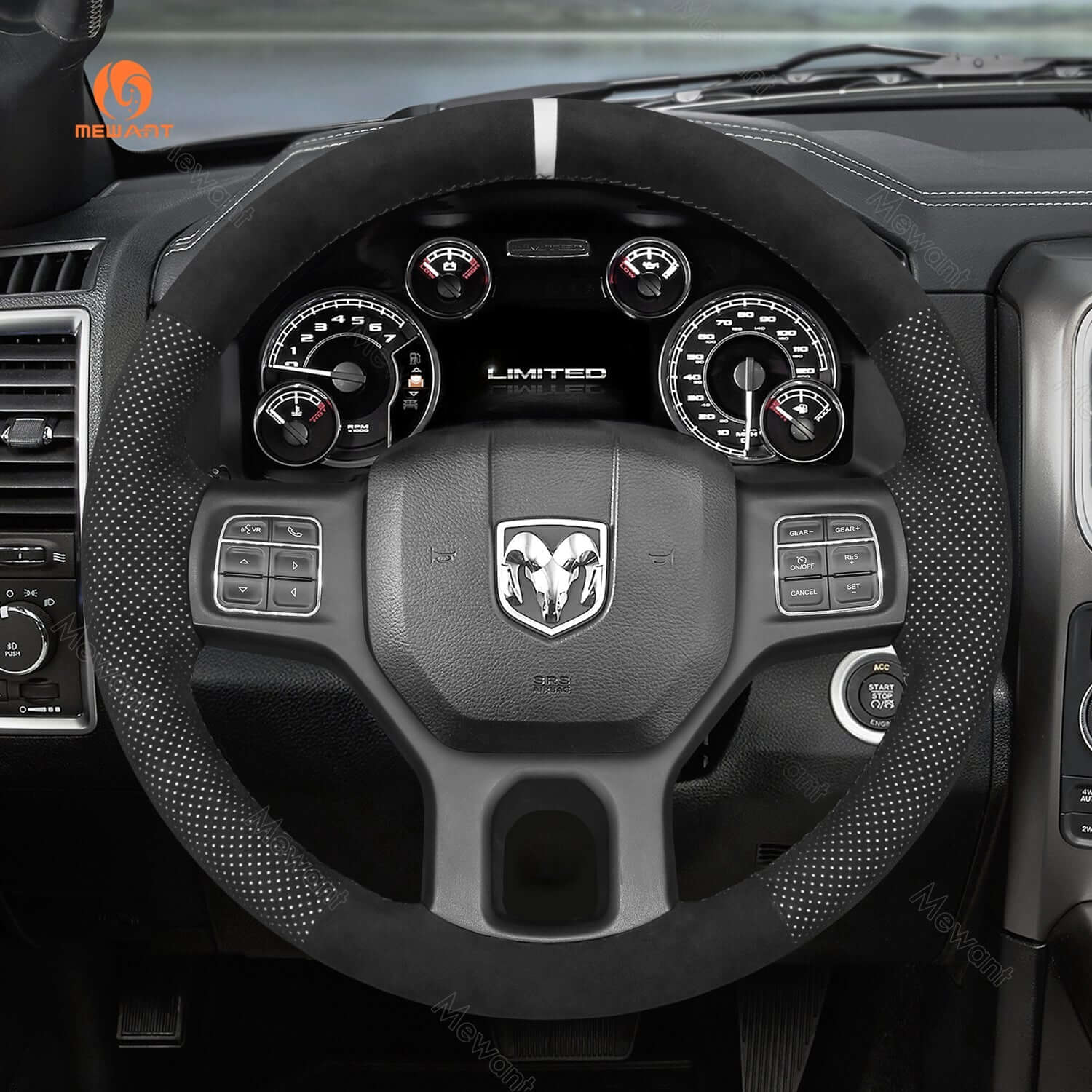 MEWANT Steering Wheel Cover for Dodge RAM 1500 Classic 2500 3500 5500 2012 - 2022 - Alcantara, Leather, Carbon Fiber, Easy Install, Non - Slip, Best Steering Wheel Cover