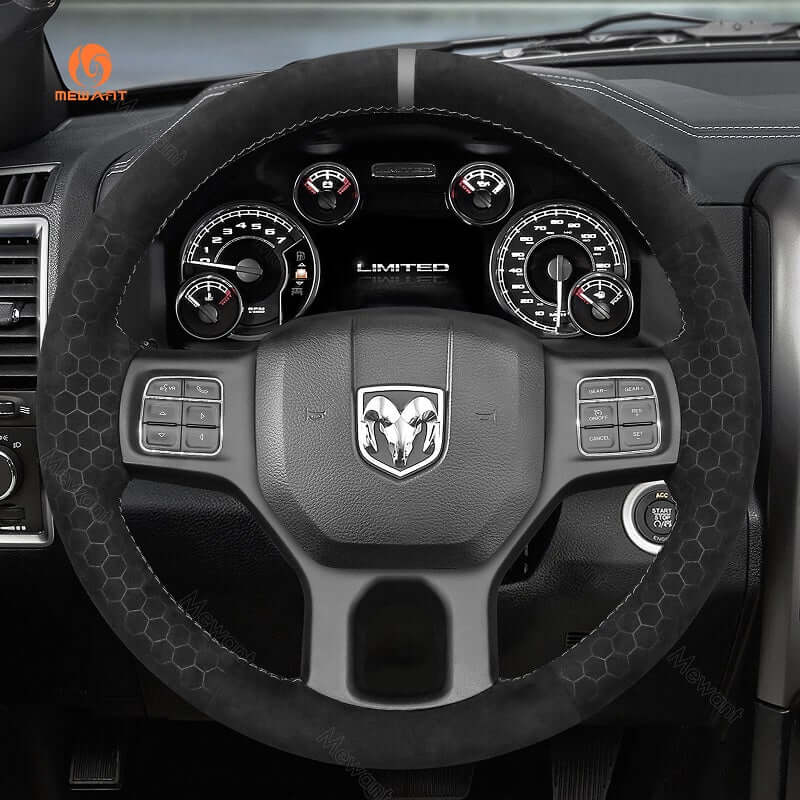 MEWANT Steering Wheel Cover for Dodge RAM 1500 Classic 2500 3500 5500 2012 - 2022 - Alcantara, Leather, Carbon Fiber, Easy Install, Non - Slip, Best Steering Wheel Cover