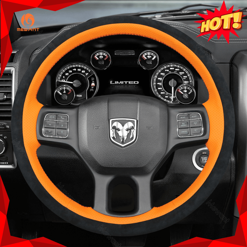 MEWANT Steering Wheel Cover for Dodge RAM 1500 Classic 2500 3500 5500 2012 - 2022 - Alcantara, Leather, Carbon Fiber, Easy Install, Non - Slip, Best Steering Wheel Cover