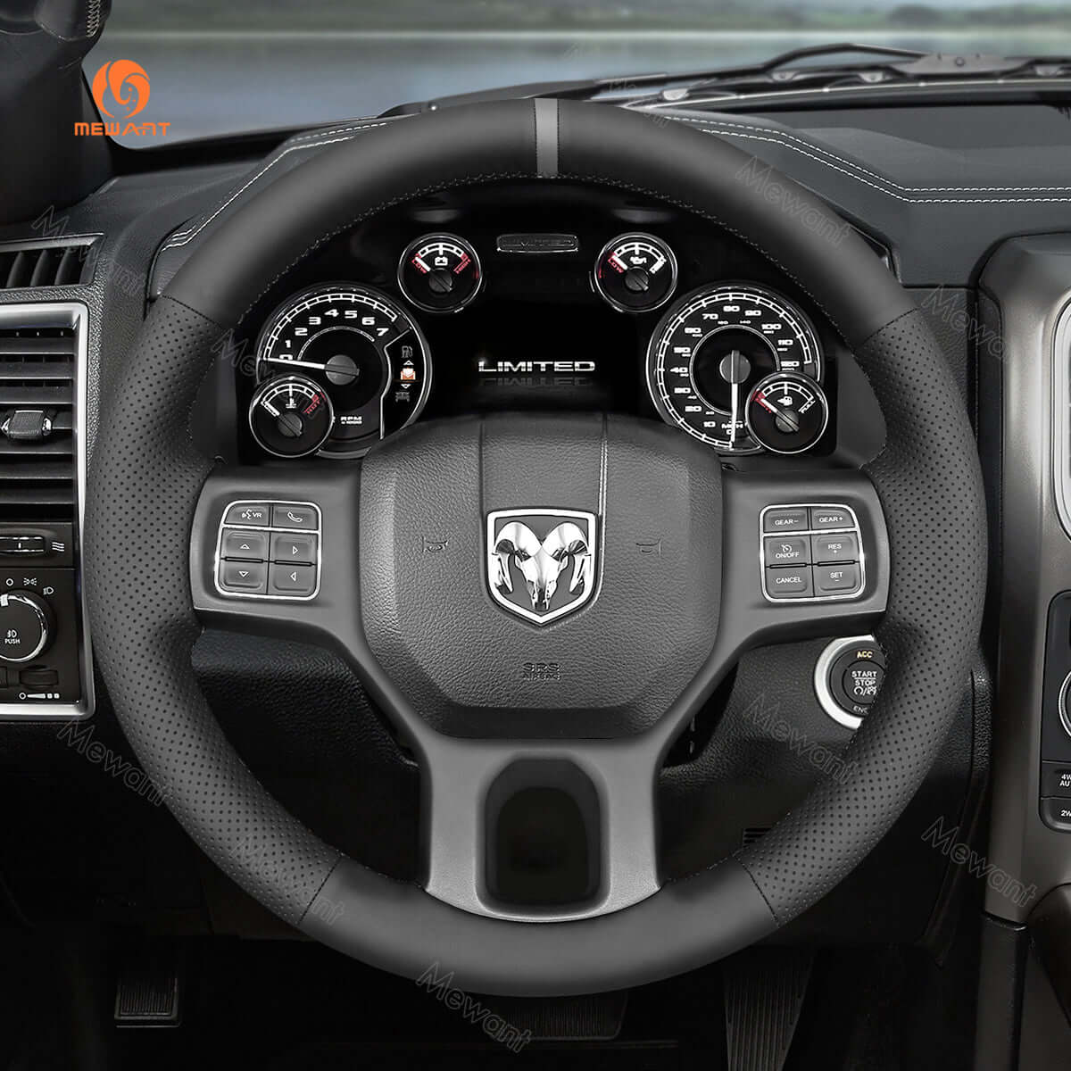 MEWANT Steering Wheel Cover for Dodge RAM 1500 Classic 2500 3500 5500 2012 - 2022 - Alcantara, Leather, Carbon Fiber, Easy Install, Non - Slip, Best Steering Wheel Cover
