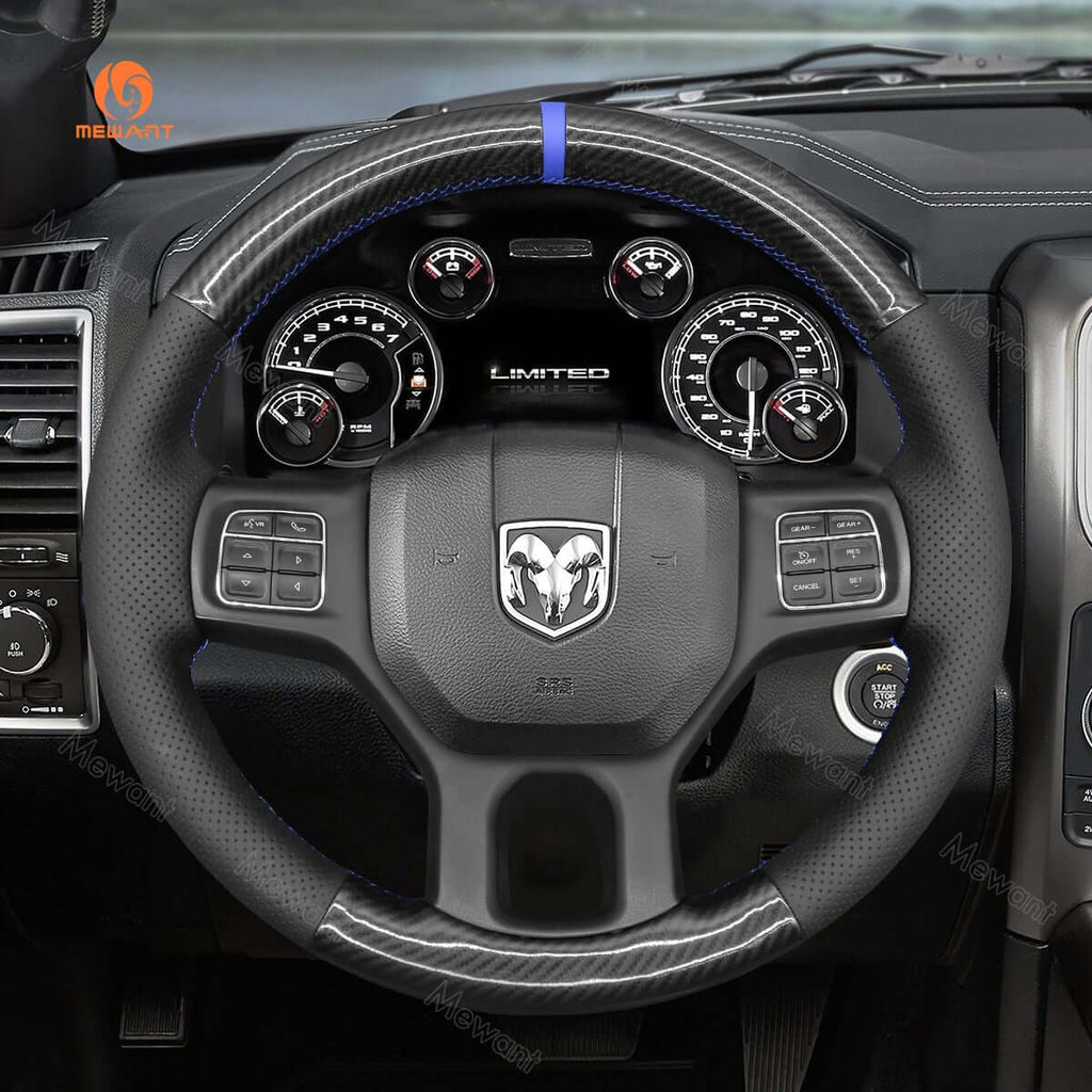 MEWANT Steering Wheel Cover for Dodge RAM 1500 Classic 2500 3500 5500 2012 - 2022 - Alcantara, Leather, Carbon Fiber, Easy Install, Non - Slip, Best Steering Wheel Cover