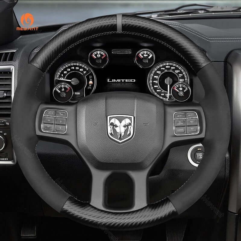 MEWANT Steering Wheel Cover for Dodge RAM 1500 Classic 2500 3500 5500 2012 - 2022 - Alcantara, Leather, Carbon Fiber, Easy Install, Non - Slip, Best Steering Wheel Cover
