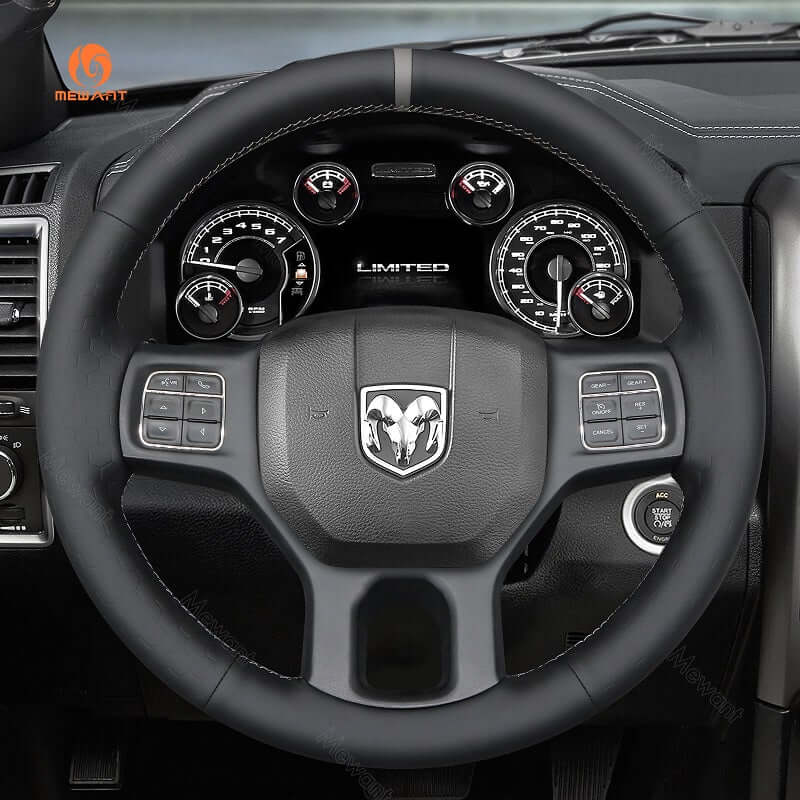 MEWANT Steering Wheel Cover for Dodge RAM 1500 Classic 2500 3500 5500 2012 - 2022 - Alcantara, Leather, Carbon Fiber, Easy Install, Non - Slip, Best Steering Wheel Cover