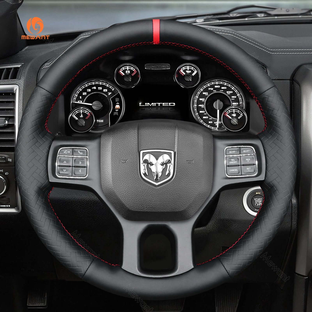 MEWANT Steering Wheel Cover for Dodge RAM 1500 Classic 2500 3500 5500 2012 - 2022 - Alcantara, Leather, Carbon Fiber, Easy Install, Non - Slip, Best Steering Wheel Cover