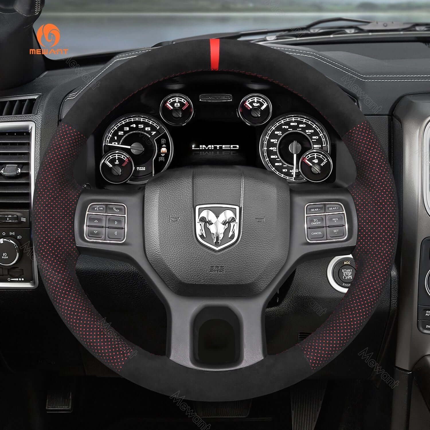 MEWANT Steering Wheel Cover for Dodge RAM 1500 Classic 2500 3500 5500 2012 - 2022 - Alcantara, Leather, Carbon Fiber, Easy Install, Non - Slip, Best Steering Wheel Cover
