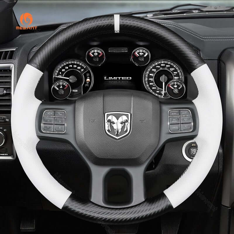 MEWANT Steering Wheel Cover for Dodge RAM 1500 Classic 2500 3500 5500 2012 - 2022 - Alcantara, Leather, Carbon Fiber, Easy Install, Non - Slip, Best Steering Wheel Cover