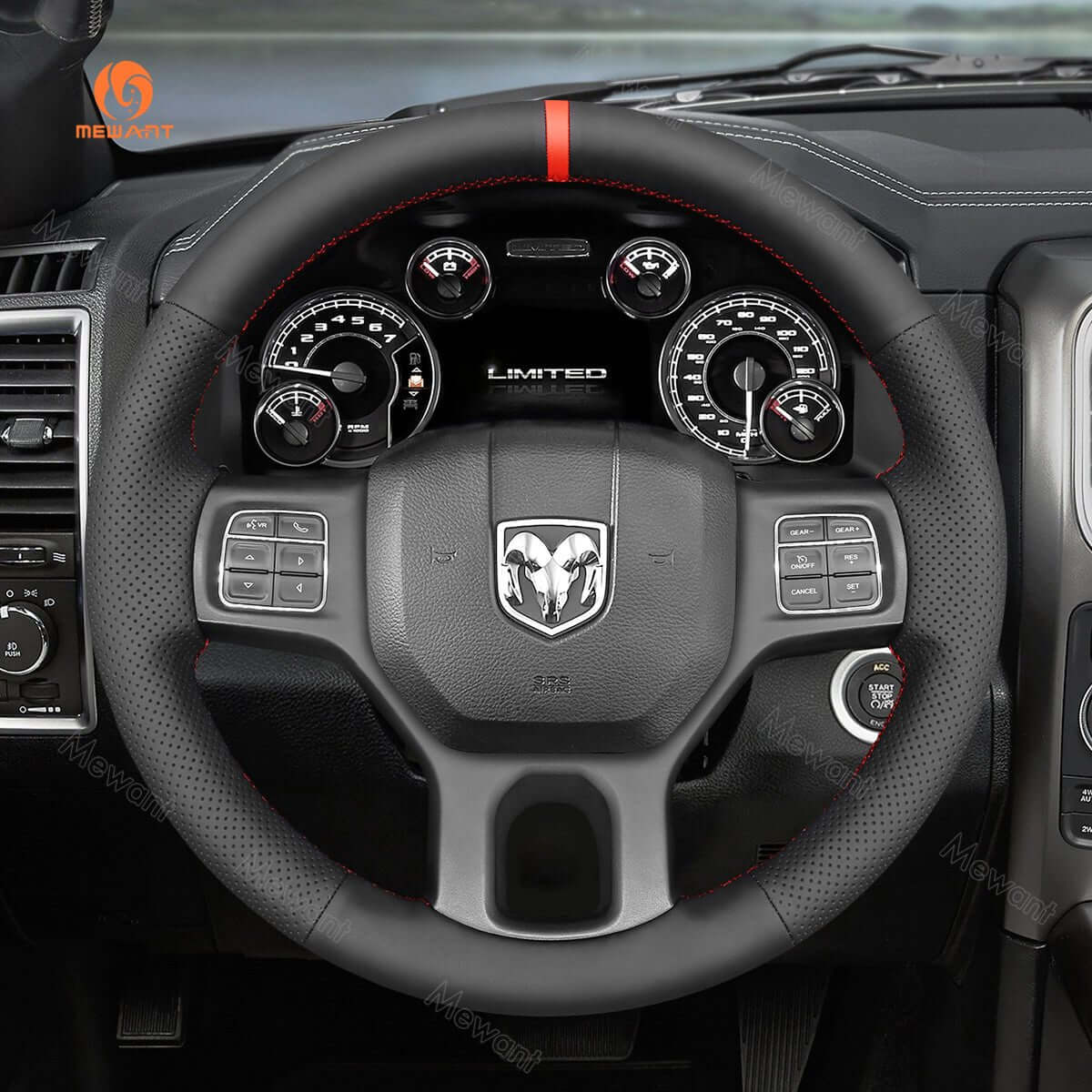 MEWANT Steering Wheel Cover for Dodge RAM 1500 Classic 2500 3500 5500 2012 - 2022 - Alcantara, Leather, Carbon Fiber, Easy Install, Non - Slip, Best Steering Wheel Cover