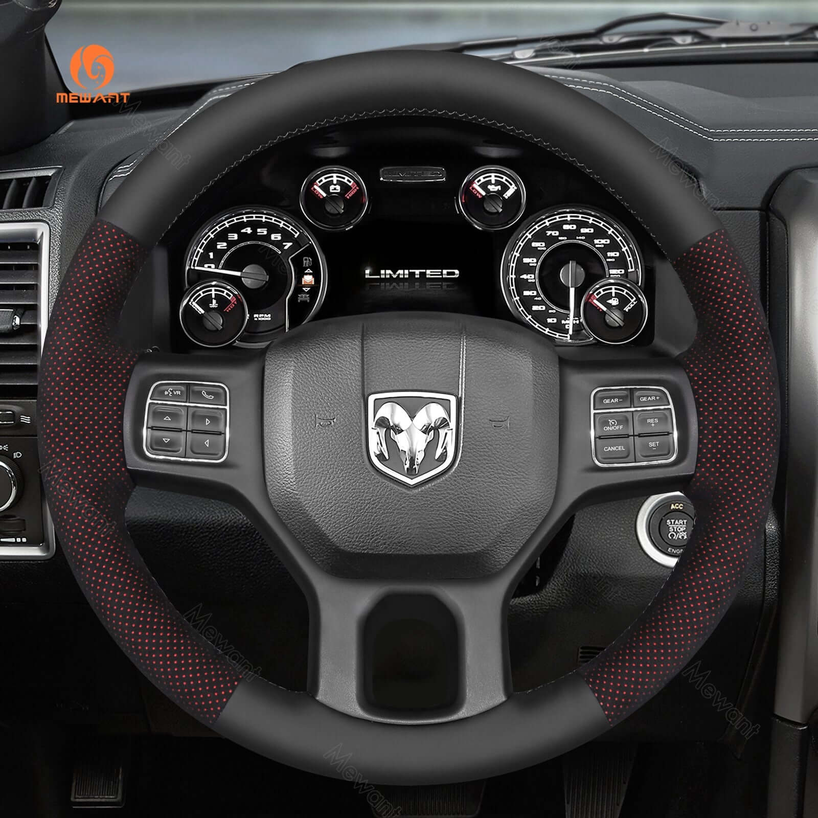 MEWANT Steering Wheel Cover for Dodge RAM 1500 Classic 2500 3500 5500 2012 - 2022 - Alcantara, Leather, Carbon Fiber, Easy Install, Non - Slip, Best Steering Wheel Cover