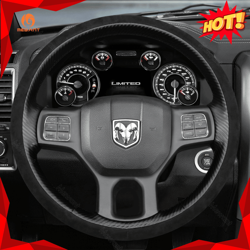 MEWANT Steering Wheel Cover for Dodge RAM 1500 Classic 2500 3500 5500 2012 - 2022 - Alcantara, Leather, Carbon Fiber, Easy Install, Non - Slip, Best Steering Wheel Cover