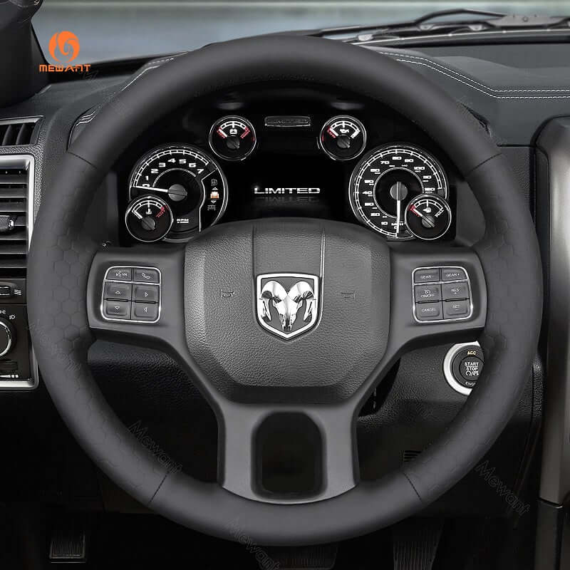 MEWANT Steering Wheel Cover for Dodge RAM 1500 Classic 2500 3500 5500 2012 - 2022 - Alcantara, Leather, Carbon Fiber, Easy Install, Non - Slip, Best Steering Wheel Cover