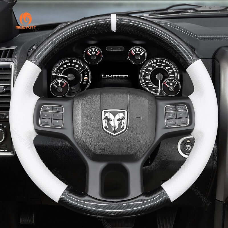 MEWANT Steering Wheel Cover for Dodge RAM 1500 Classic 2500 3500 5500 2012 - 2022 - Alcantara, Leather, Carbon Fiber, Easy Install, Non - Slip, Best Steering Wheel Cover