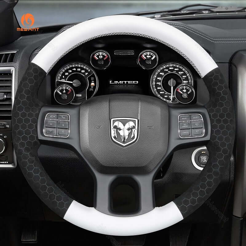 MEWANT Steering Wheel Cover for Dodge RAM 1500 Classic 2500 3500 5500 2012 - 2022 - Alcantara, Leather, Carbon Fiber, Easy Install, Non - Slip, Best Steering Wheel Cover