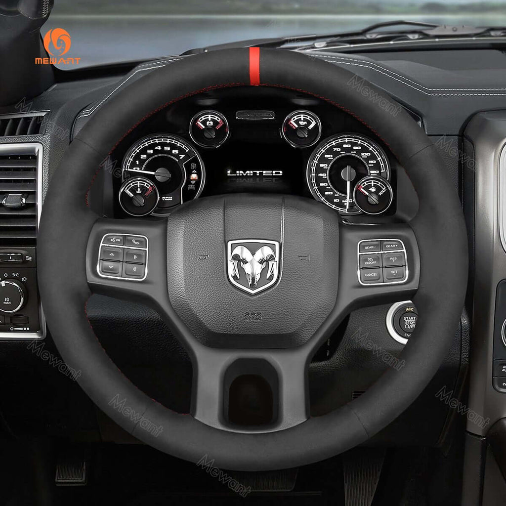 MEWANT Steering Wheel Cover for Dodge RAM 1500 Classic 2500 3500 5500 2012 - 2022 - Alcantara, Leather, Carbon Fiber, Easy Install, Non - Slip, Best Steering Wheel Cover
