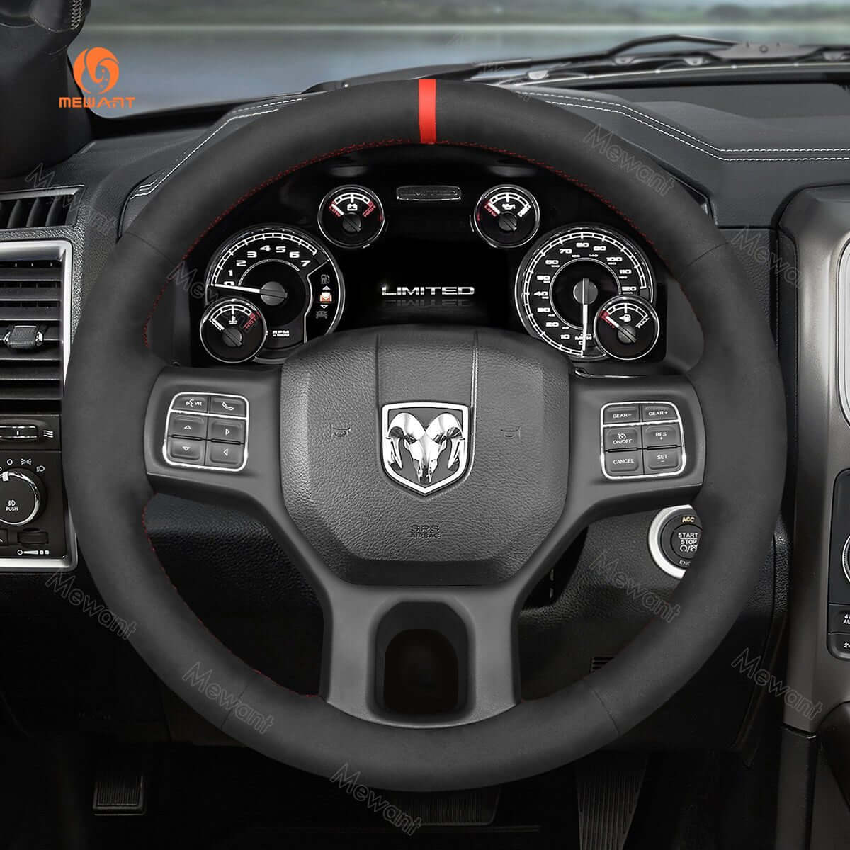 MEWANT Steering Wheel Cover for Dodge RAM 1500 Classic 2500 3500 5500 2012 - 2022 - Alcantara, Leather, Carbon Fiber, Easy Install, Non - Slip, Best Steering Wheel Cover