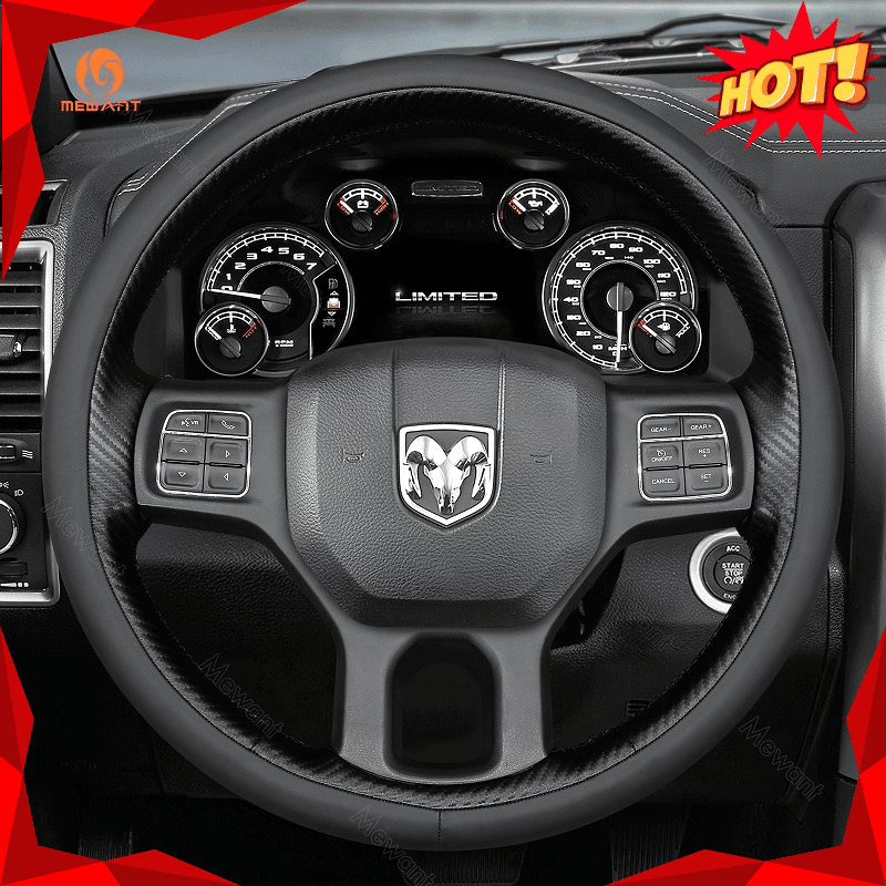 MEWANT Steering Wheel Cover for Dodge RAM 1500 Classic 2500 3500 5500 2012 - 2022 - Alcantara, Leather, Carbon Fiber, Easy Install, Non - Slip, Best Steering Wheel Cover