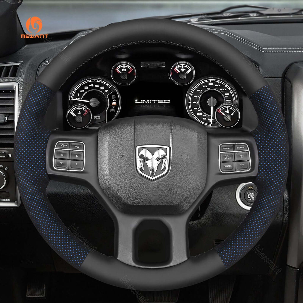 MEWANT Steering Wheel Cover for Dodge RAM 1500 Classic 2500 3500 5500 2012 - 2022 - Alcantara, Leather, Carbon Fiber, Easy Install, Non - Slip, Best Steering Wheel Cover