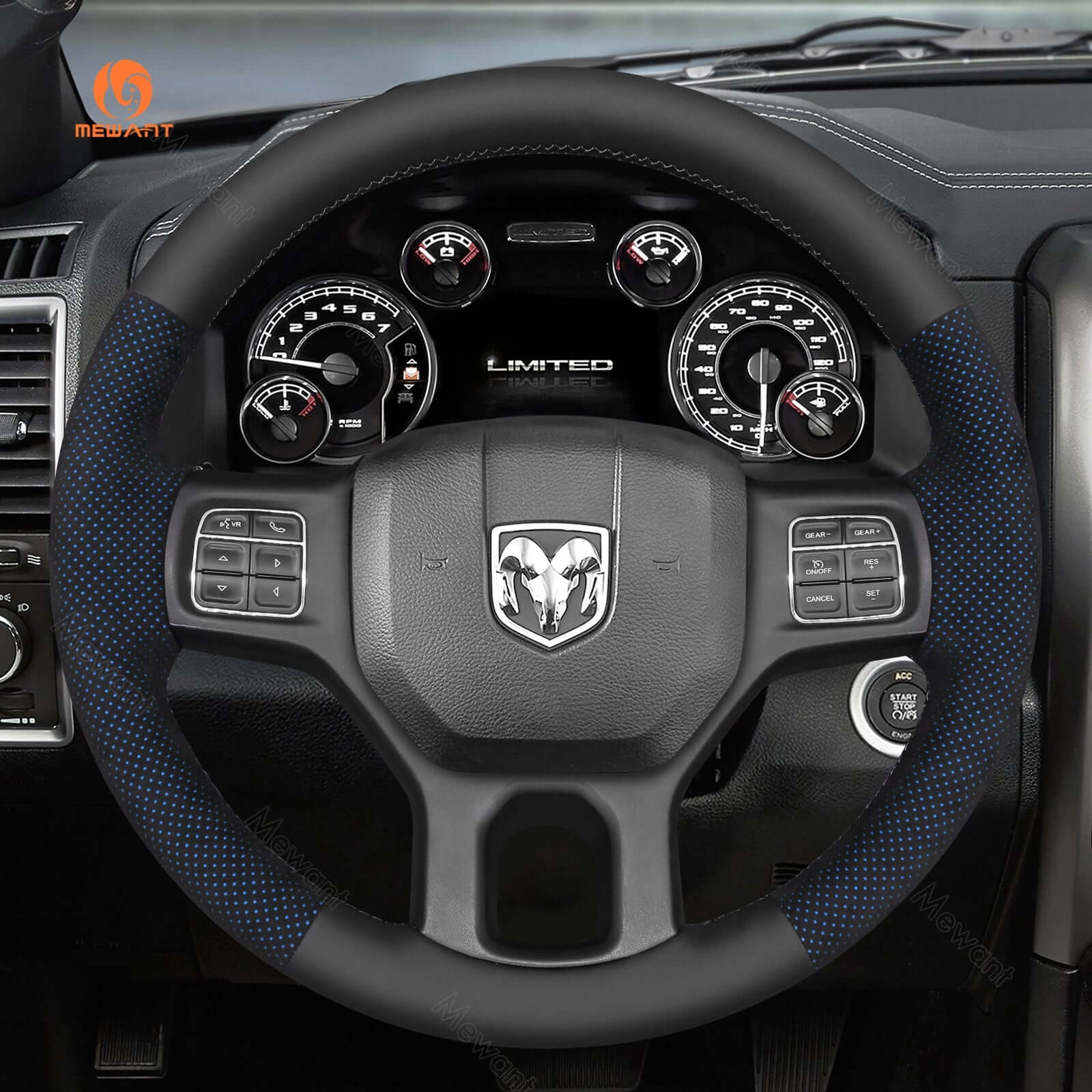 MEWANT Steering Wheel Cover for Dodge RAM 1500 Classic 2500 3500 5500 2012 - 2022 - Alcantara, Leather, Carbon Fiber, Easy Install, Non - Slip, Best Steering Wheel Cover