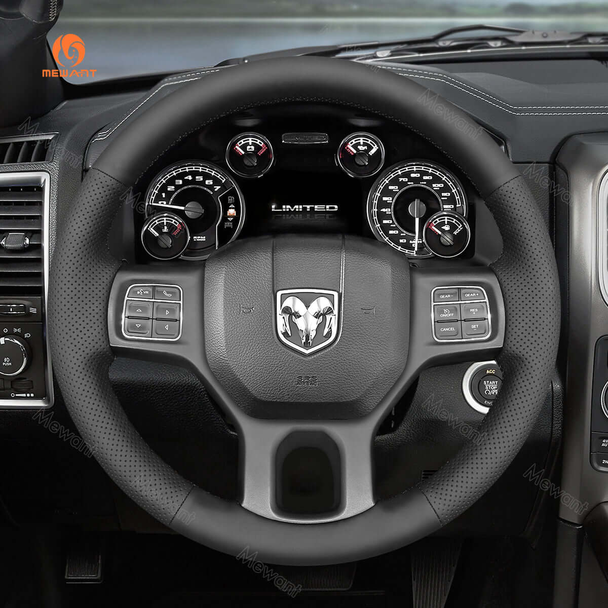 MEWANT Steering Wheel Cover for Dodge RAM 1500 Classic 2500 3500 5500 2012 - 2022 - Alcantara, Leather, Carbon Fiber, Easy Install, Non - Slip, Best Steering Wheel Cover