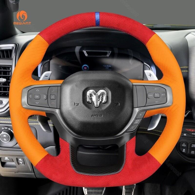 MEWANT Steering Wheel Cover for Dodge Ram 1500 TRX 2021 - 2024 - Alcantara, Leather, Carbon Fiber, Easy Install, Non - Slip, Best Steering Wheel Cover